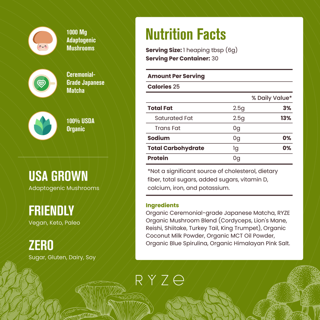 RYZE Organic Mushroom Matcha Starter Kit (60 servings)